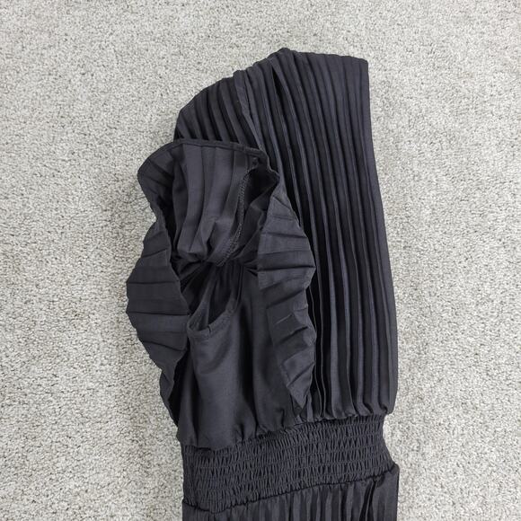 Express Pleated‎ Dress Womens S Black Silky Satin Puffy Sleeve Smock Waist Flowy - Picture 10 of 16